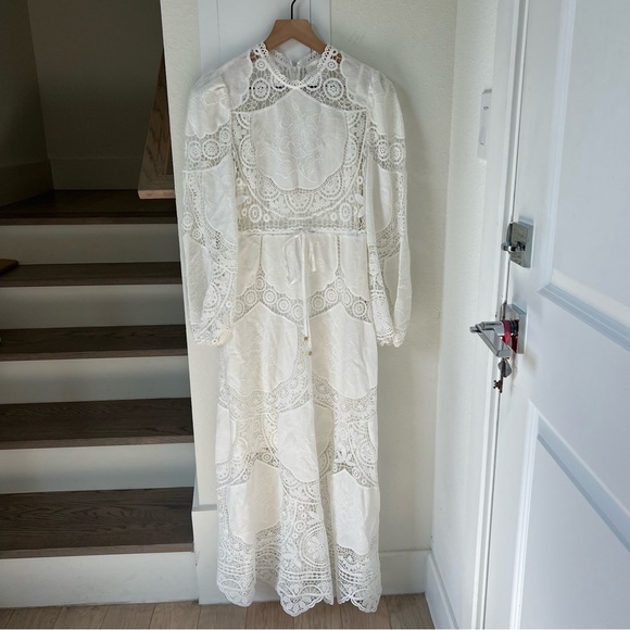 Zimmermann Bonita Crochet-Paneled Embroidered Linen And Cotton-Blend Midi Dress - Picture 3 of 12